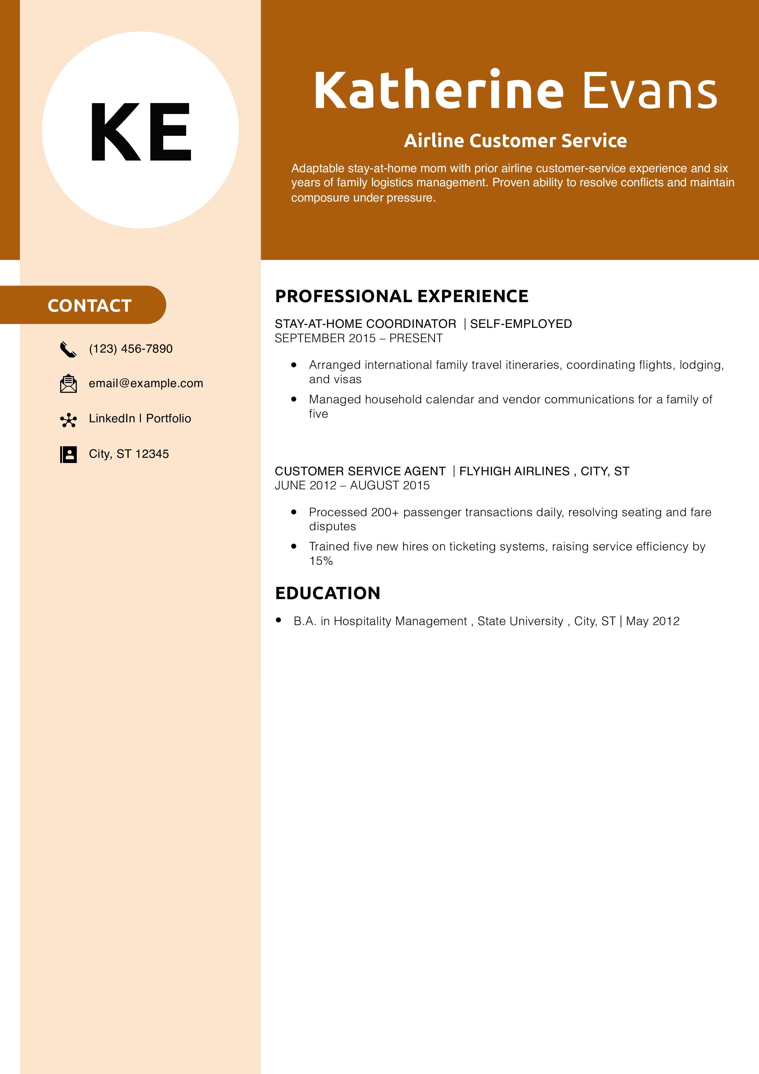 Airline Customer Service Resume Example