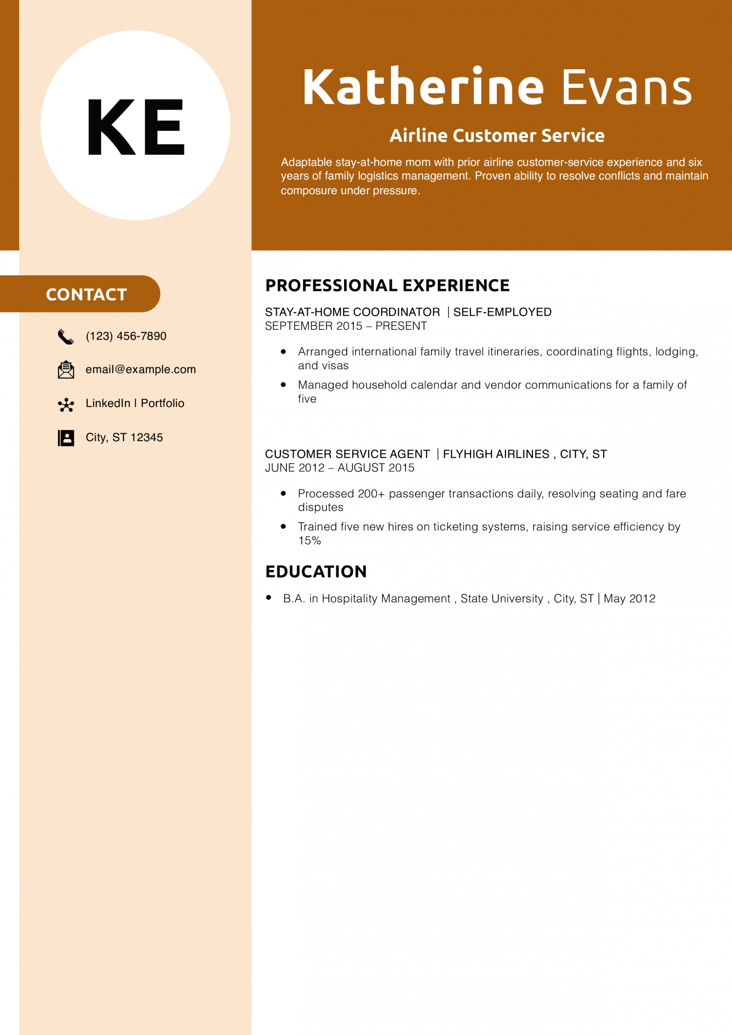 Airline Customer Service Resume Example