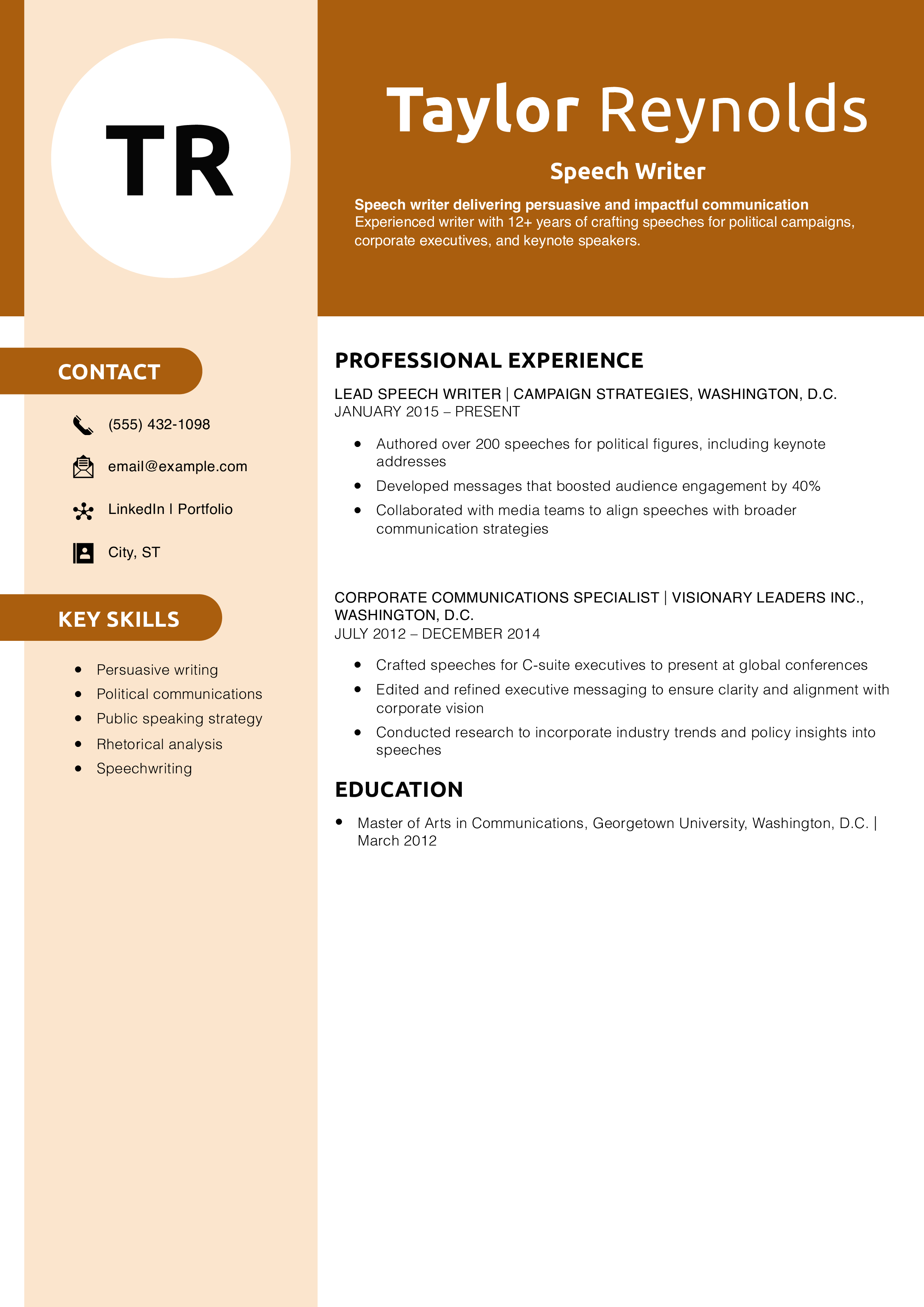 Speech Writer Resume