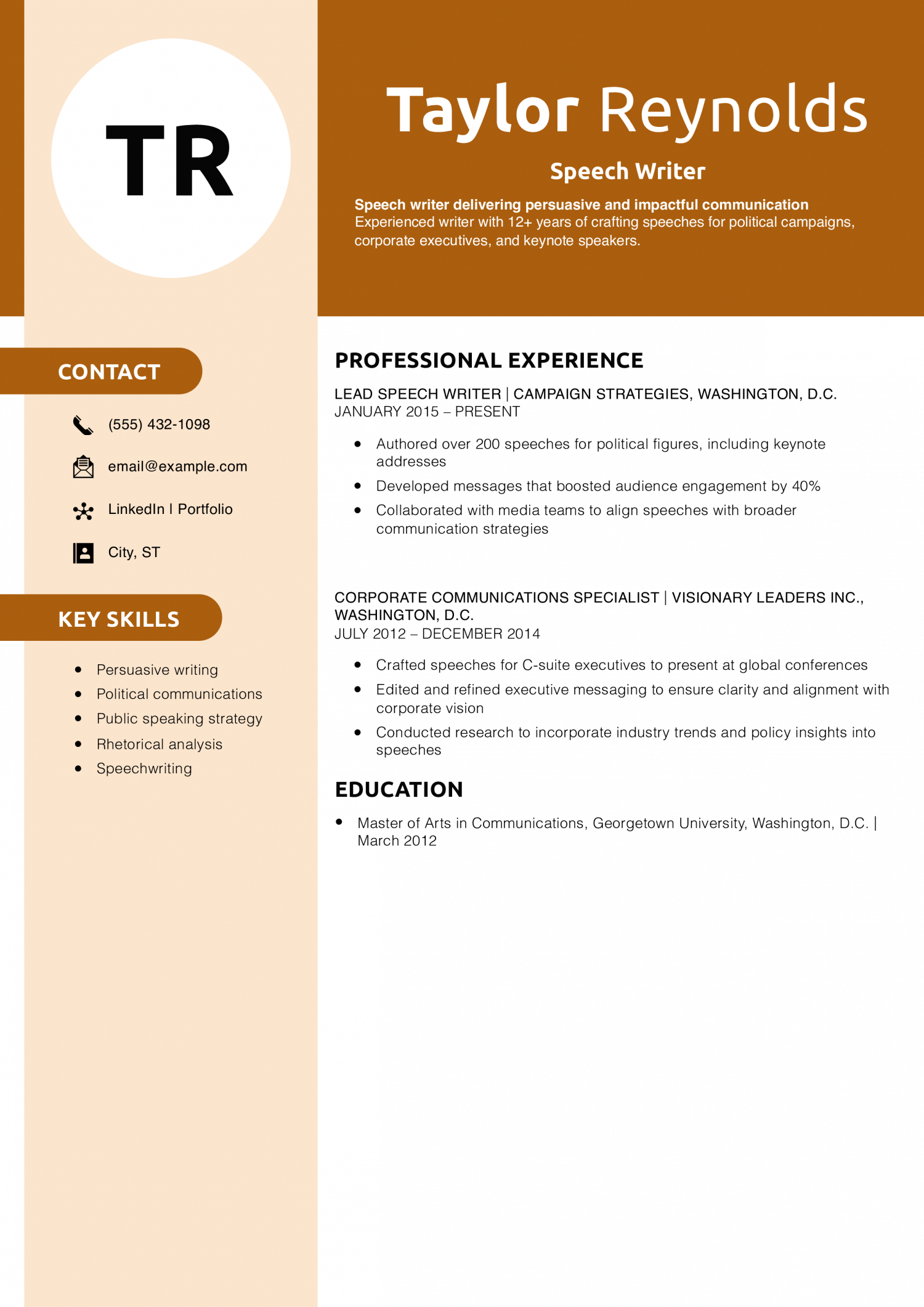 Speech Writer Resume