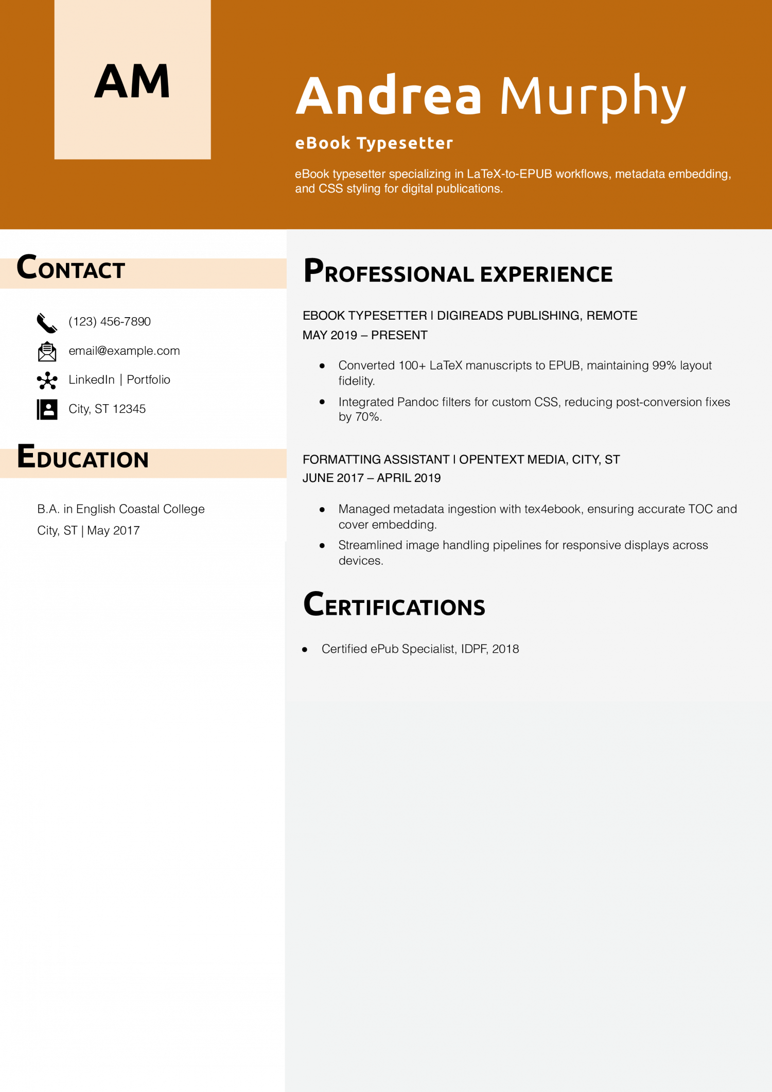 eBook Typesetter Resume Example
