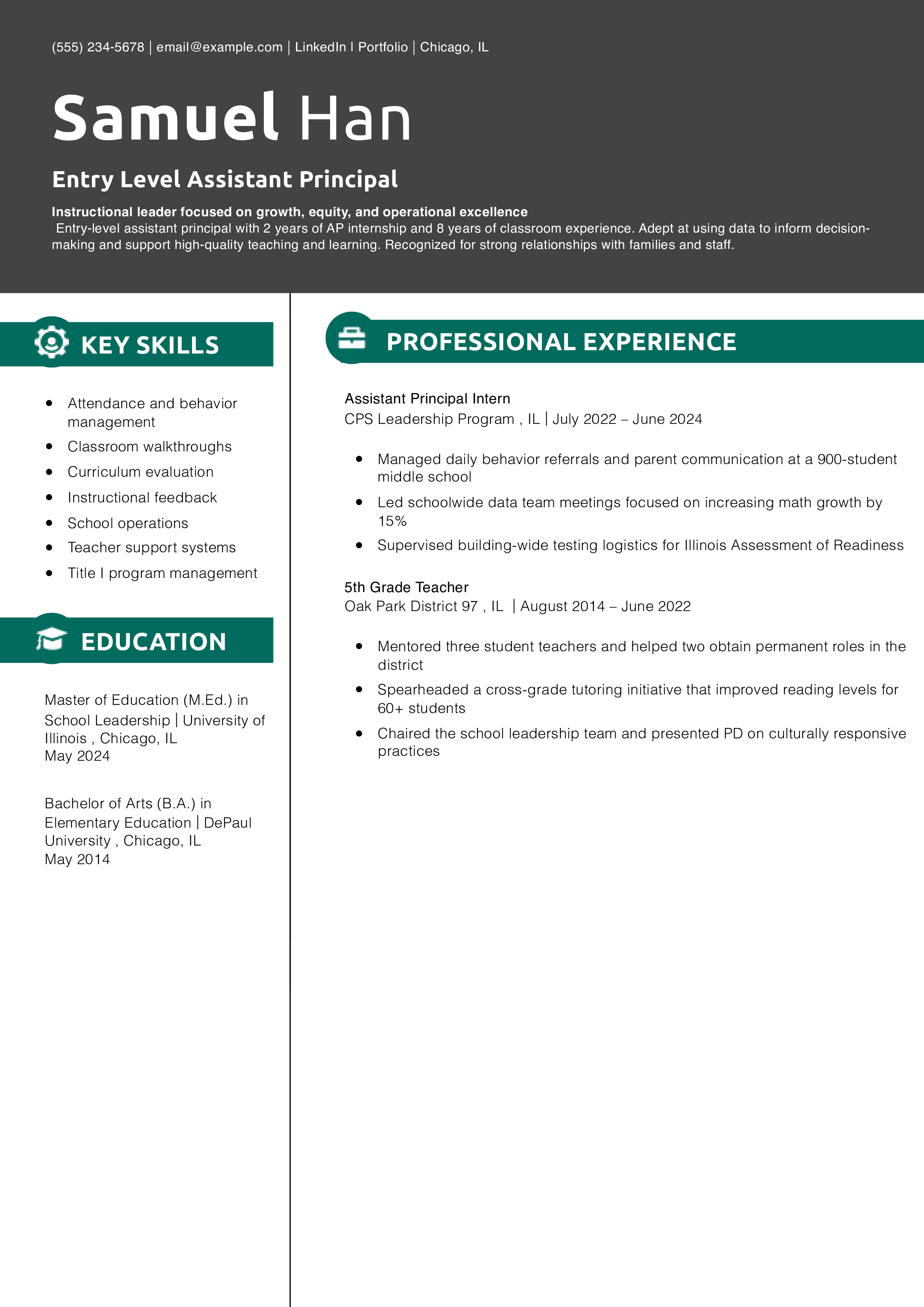 Entry Level Assistant Principal Resume