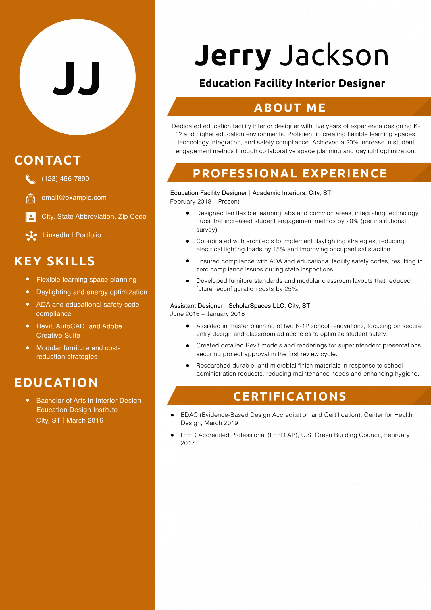 Education Facility Interior Designer Resume Example