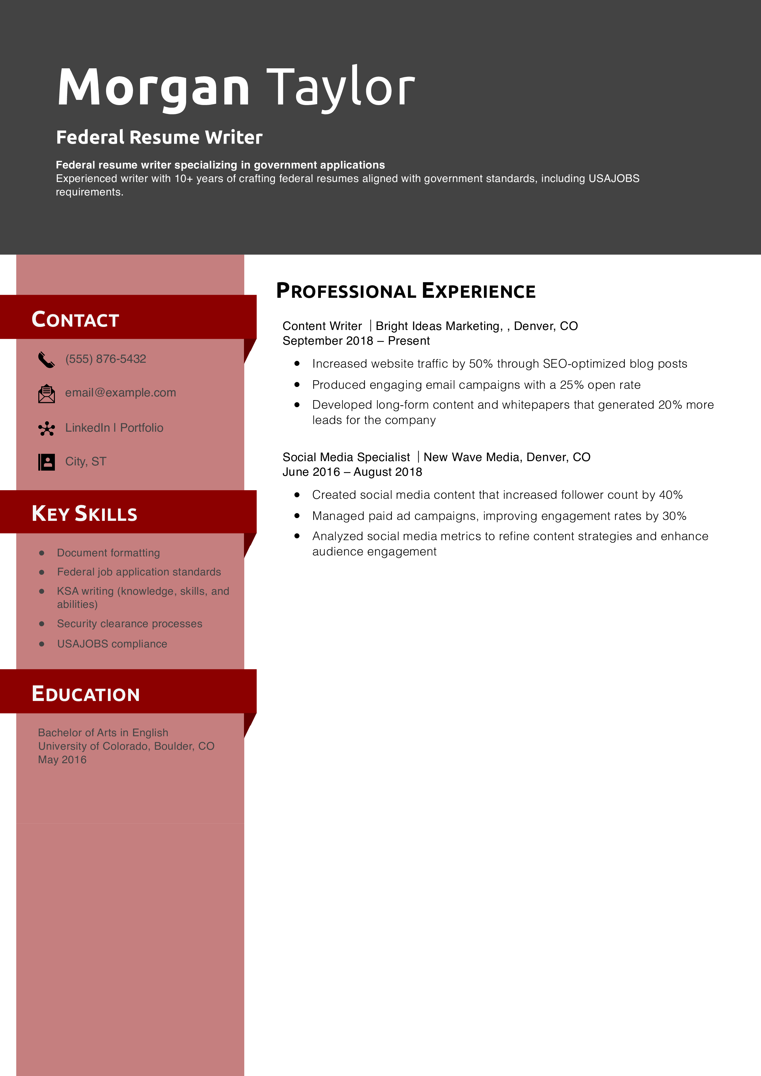 Federal Resume Writer Resume
