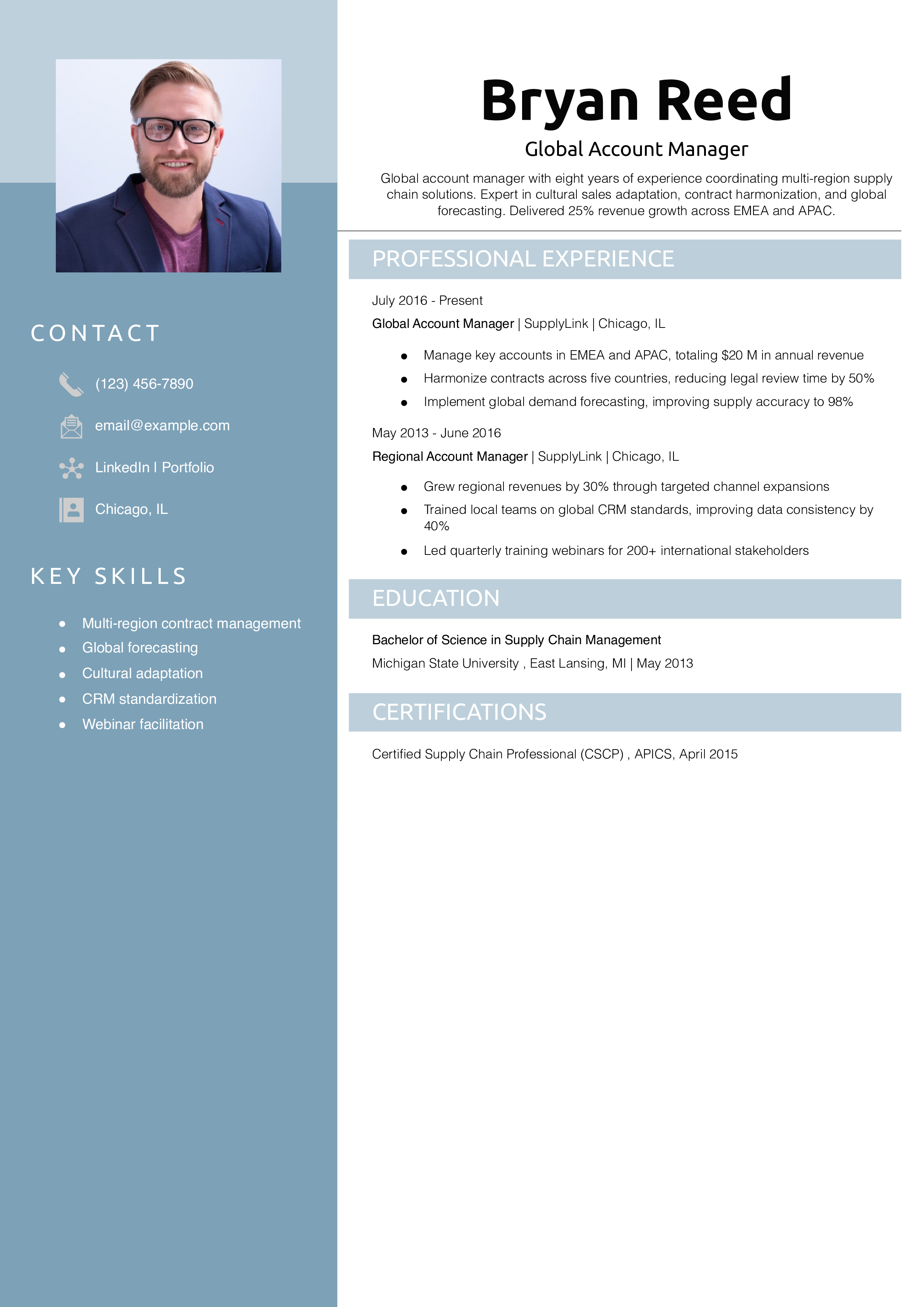Global Account Manager Resume Example