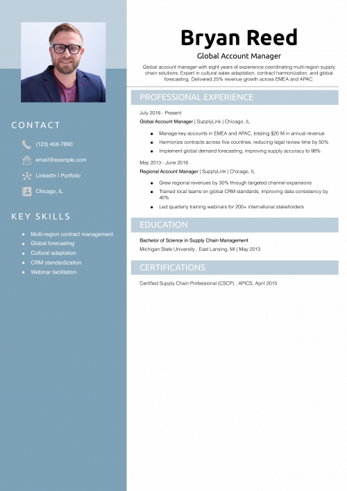 Global Account Manager Resume Example