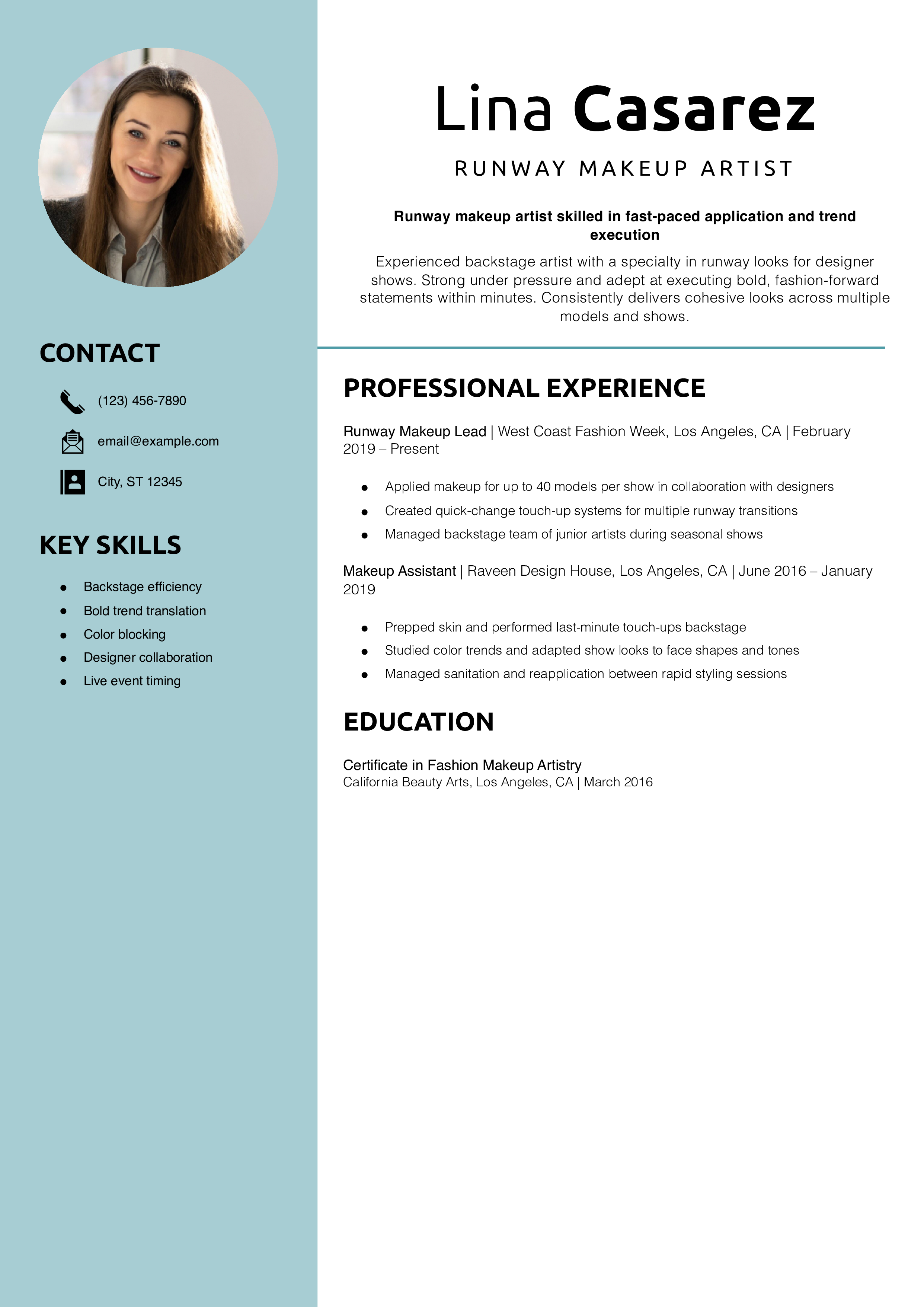 Runway makeup artist resume example