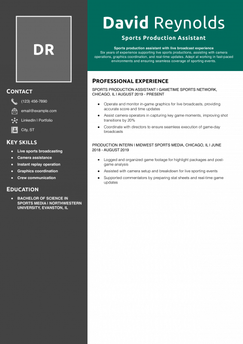 Sports Production Assistant Resume