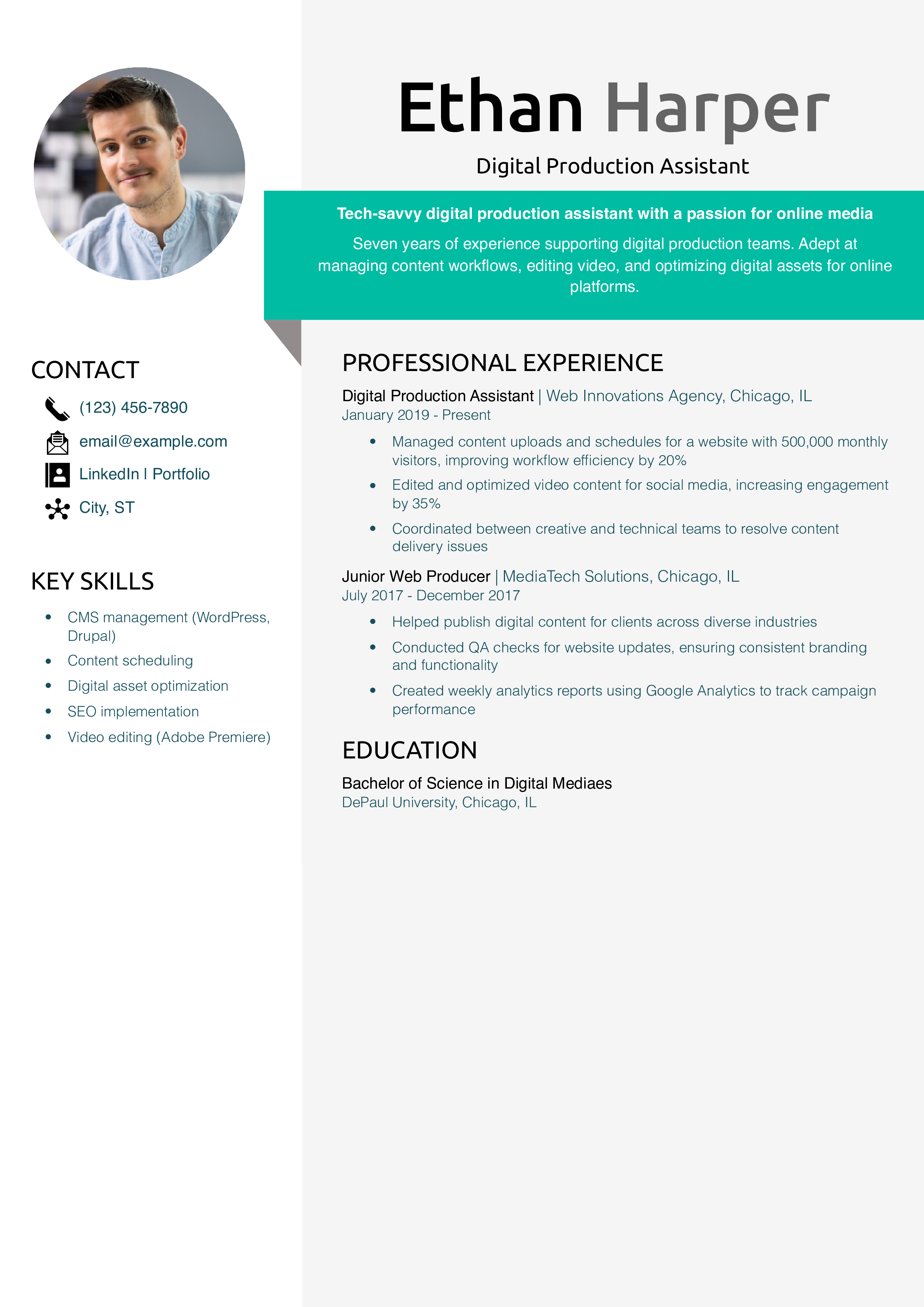 Digital Production Assistant Resume