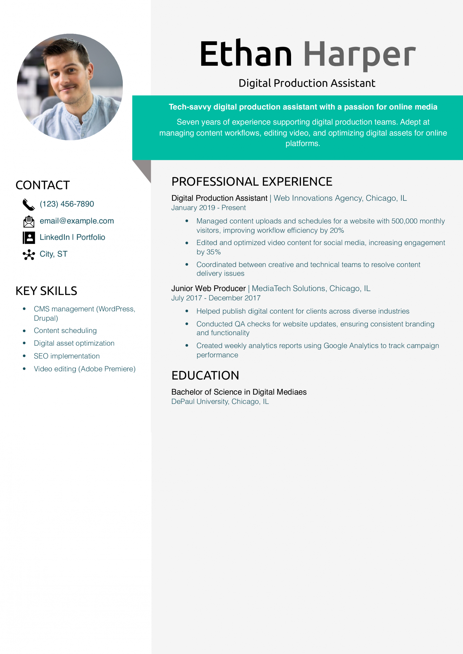 Digital Production Assistant Resume