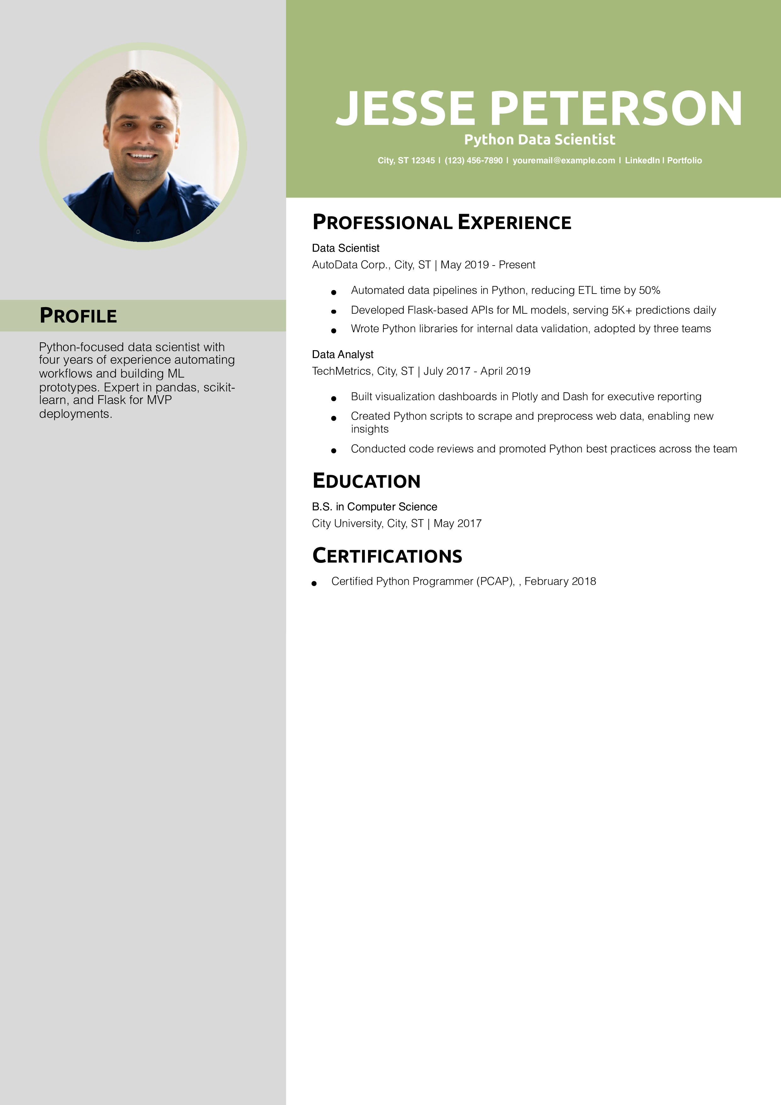 Python Data Scientist Resume Example