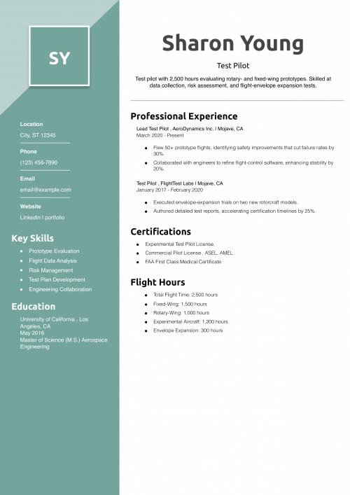 Test Pilot Resume Example