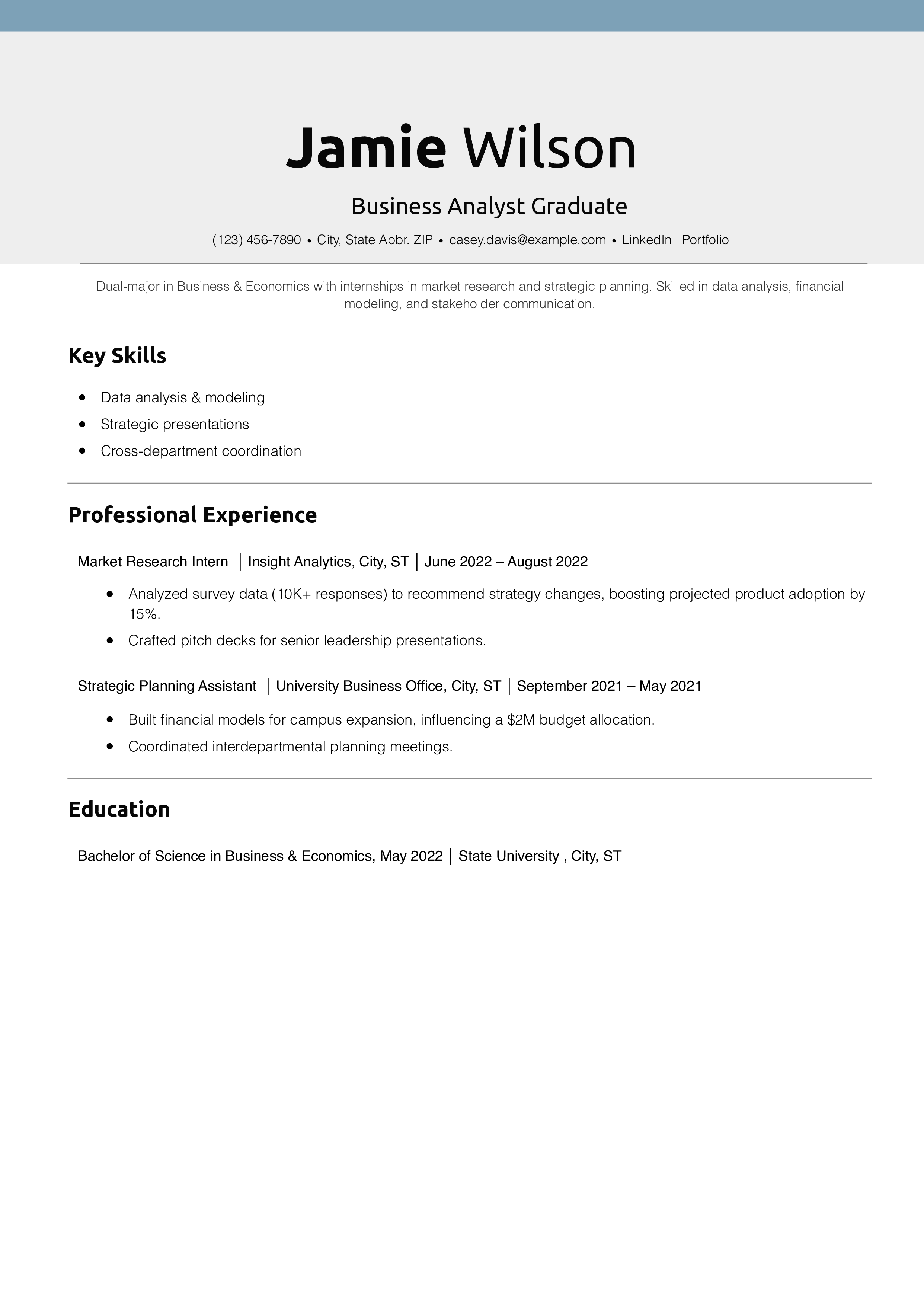 Business Analyst Graduate Resume Example 