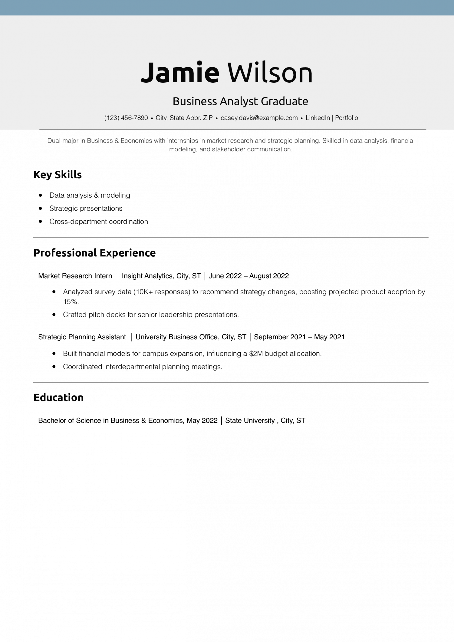 Business Analyst Graduate Resume Example 