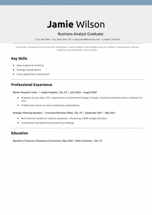 Business Analyst Graduate Resume Example 