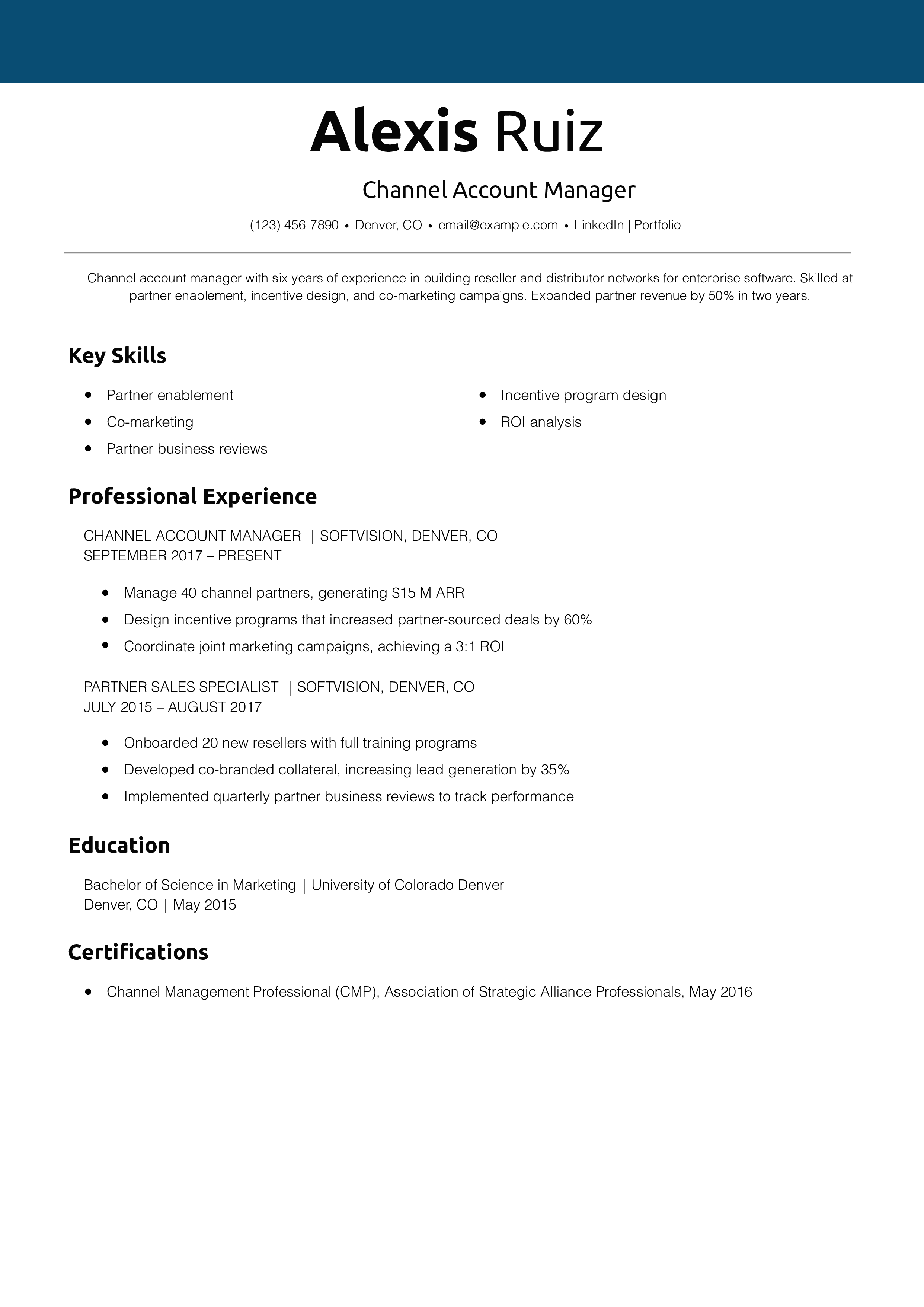 Channel Account Manager Resume Example