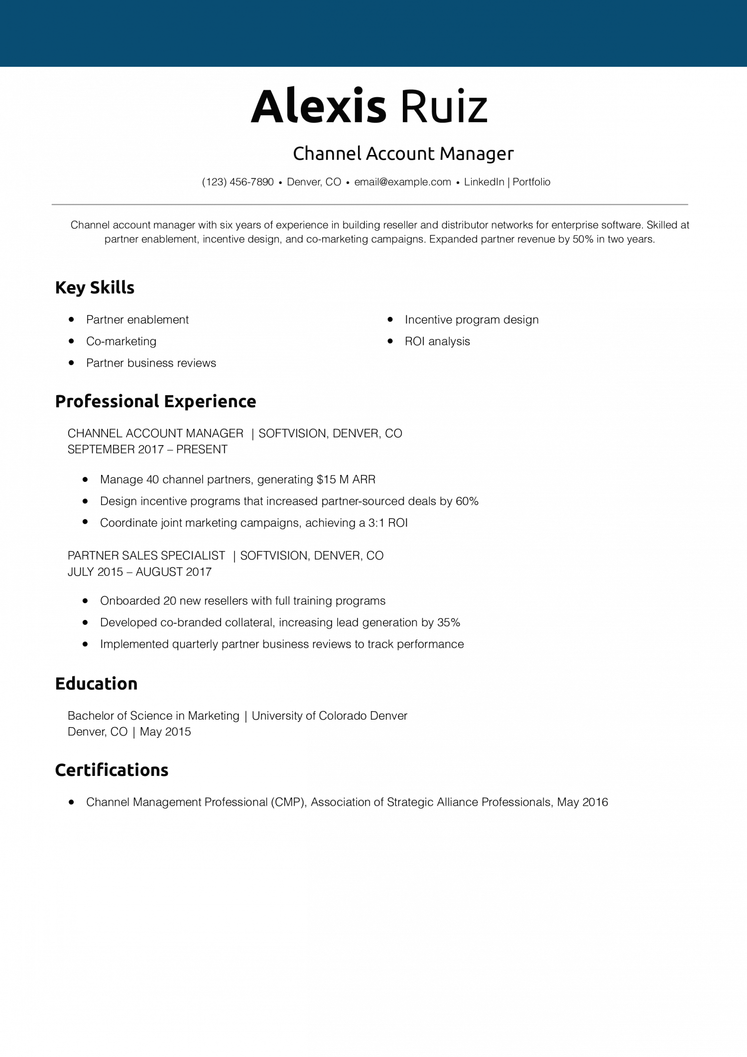 Channel Account Manager Resume Example