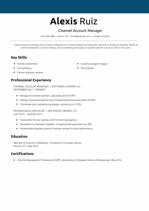 Channel Account Manager Resume Example