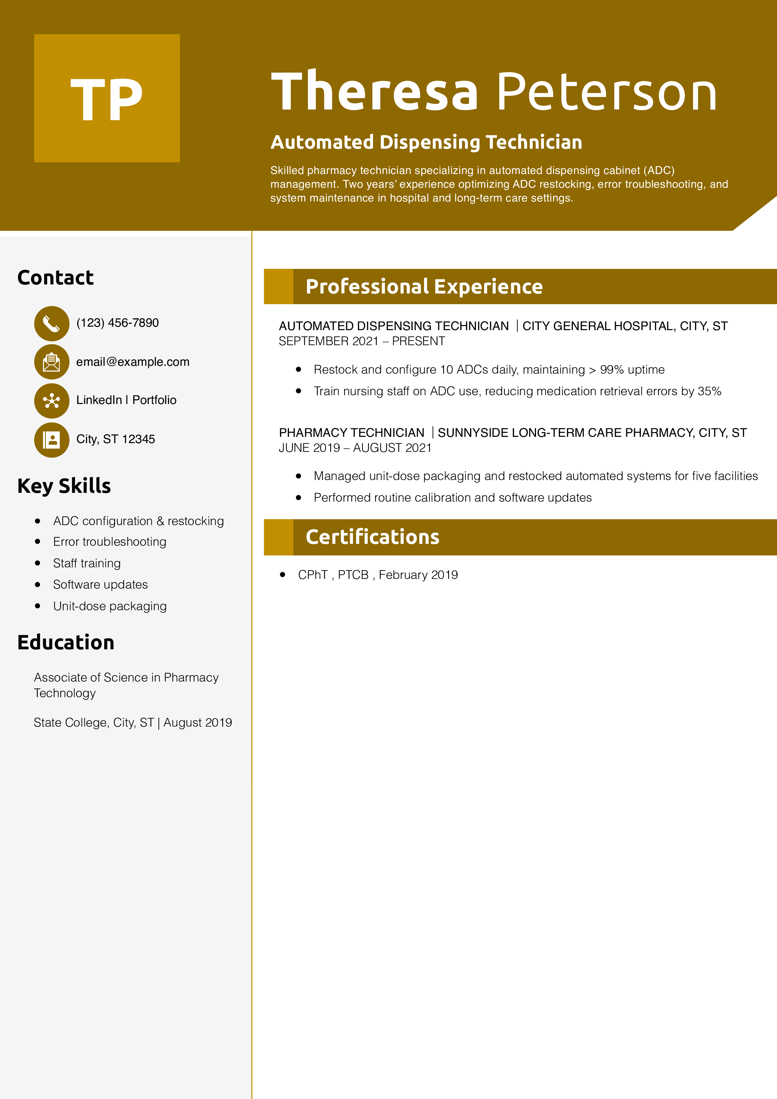 Automated Dispensing Technician Resume Example