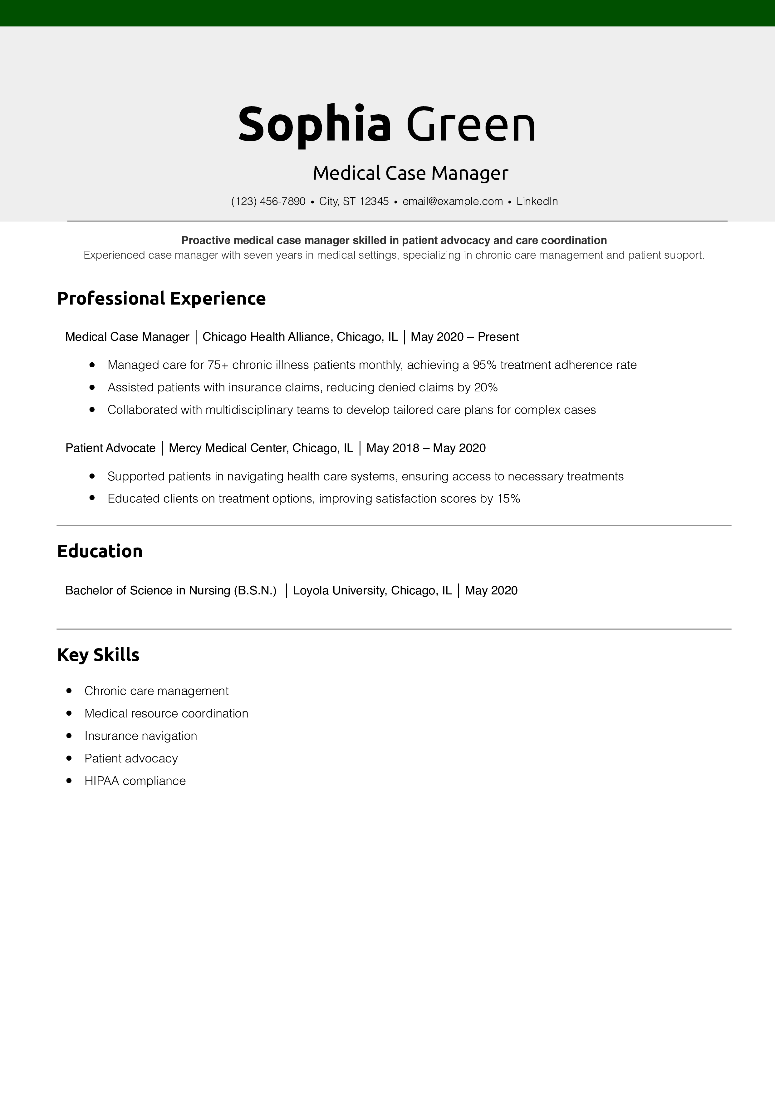 Medical Case Manager Resume Example