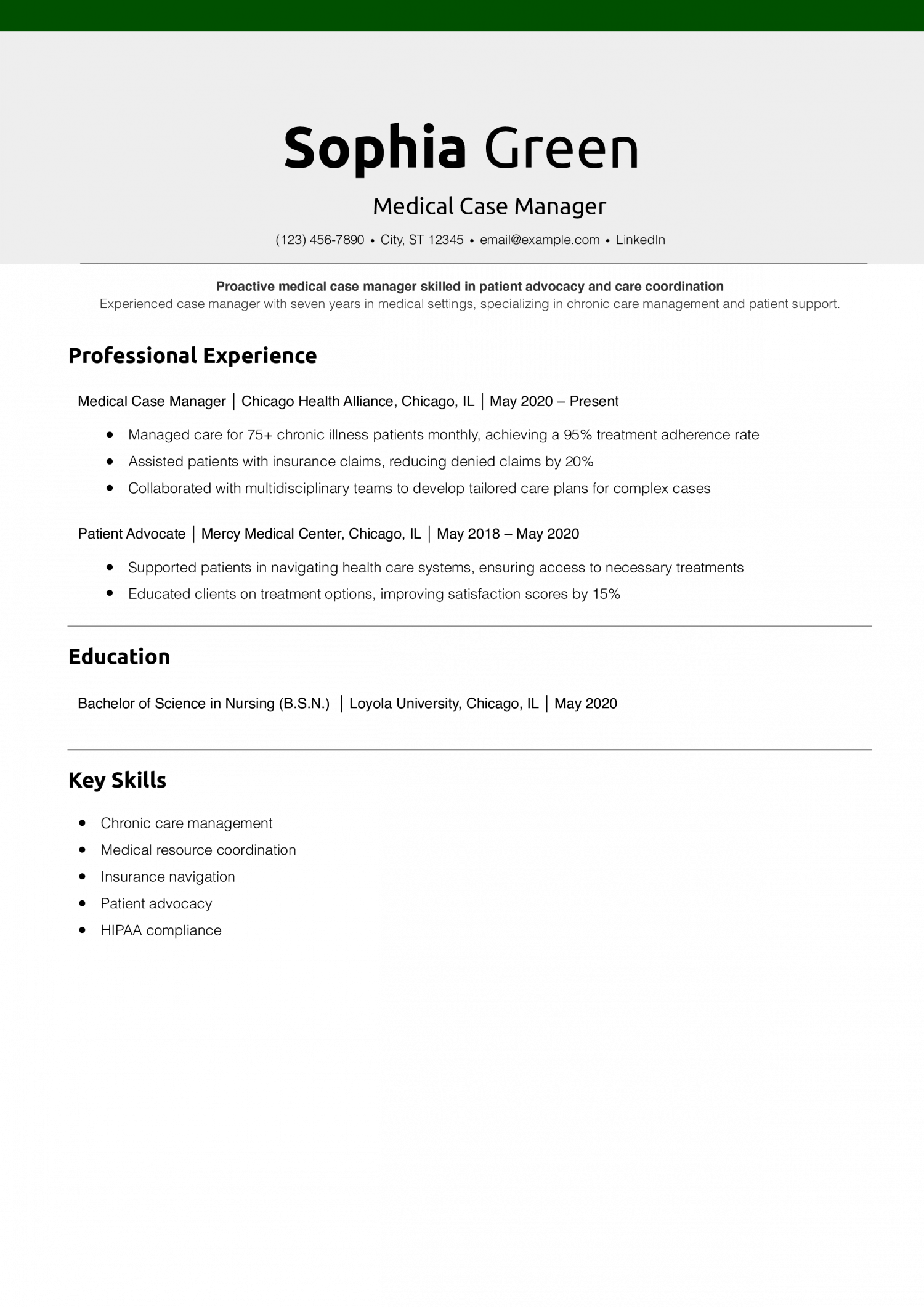 Medical Case Manager Resume Example