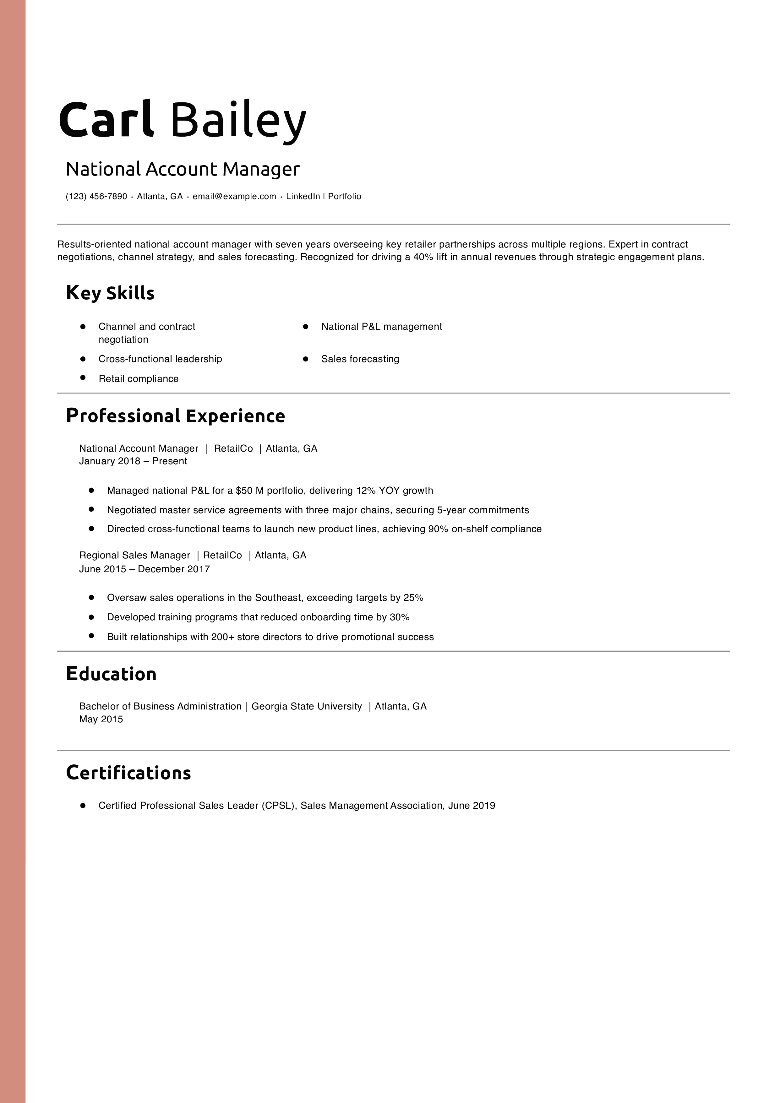 National Account Manager Resume Example