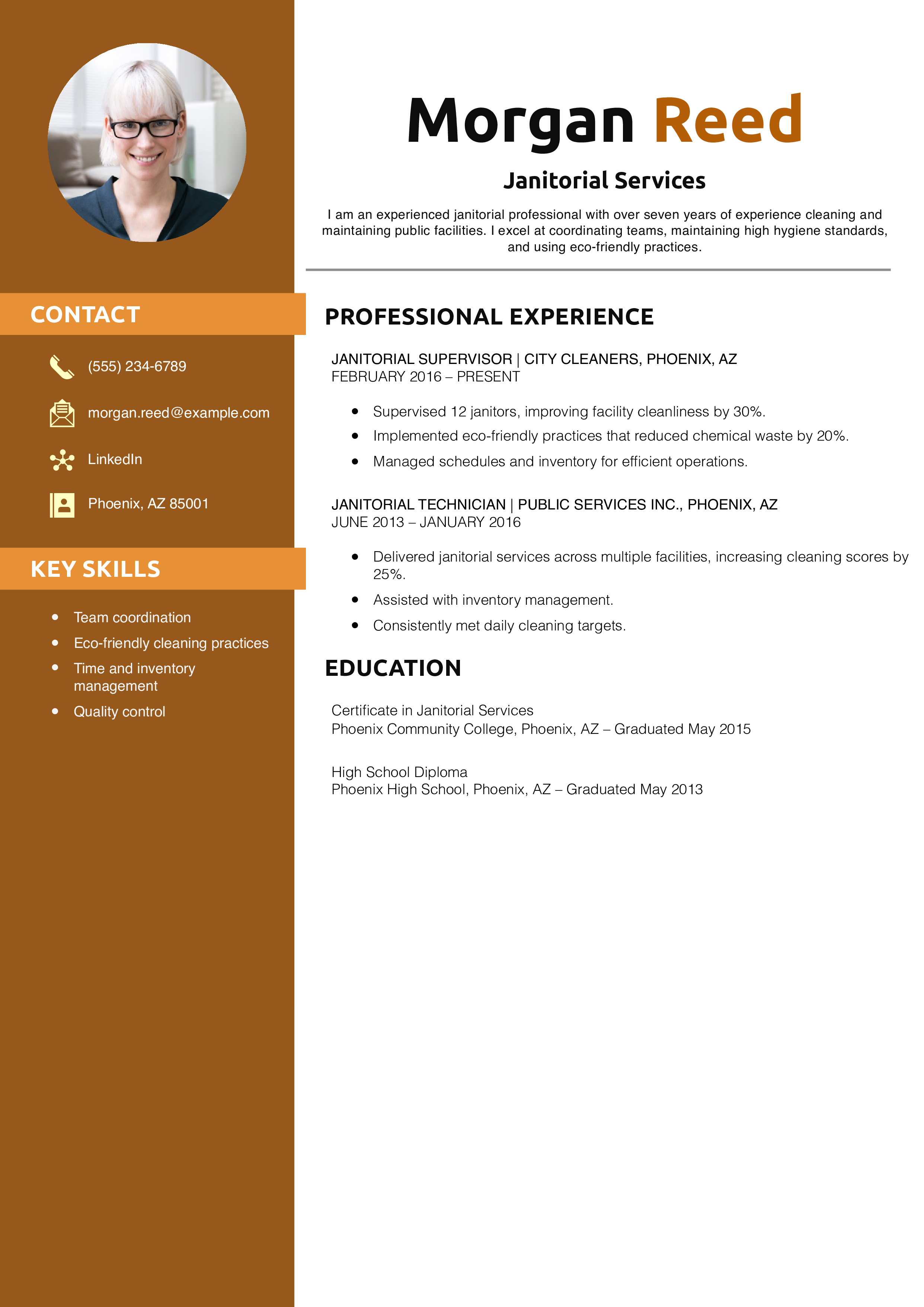 Janitorial Services Resume Example