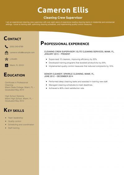 Cleaning Crew Supervisor Resume Example