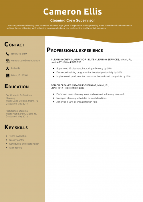 Cleaning Crew Supervisor Resume Example