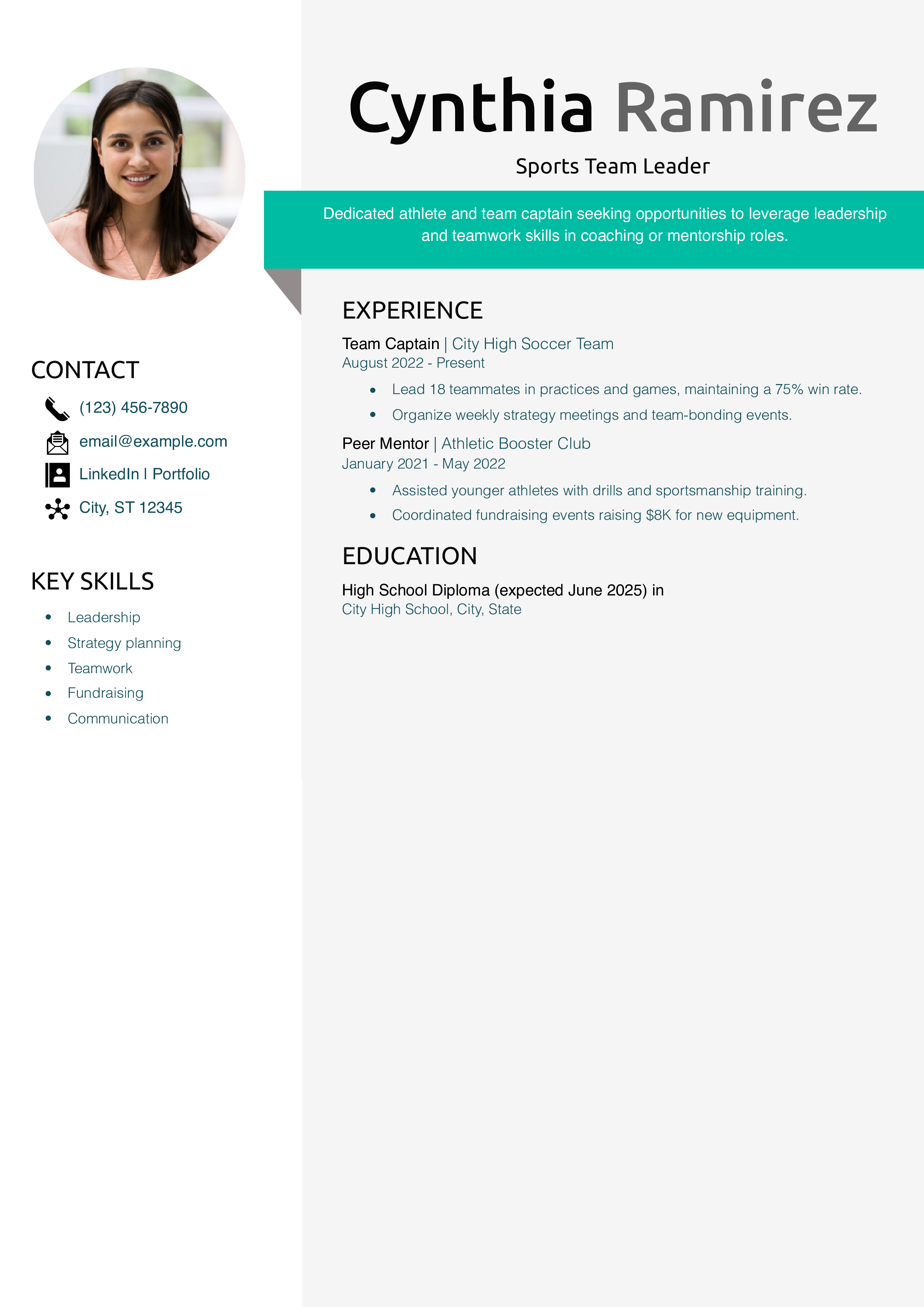 Sports Team Leader Resume Example
