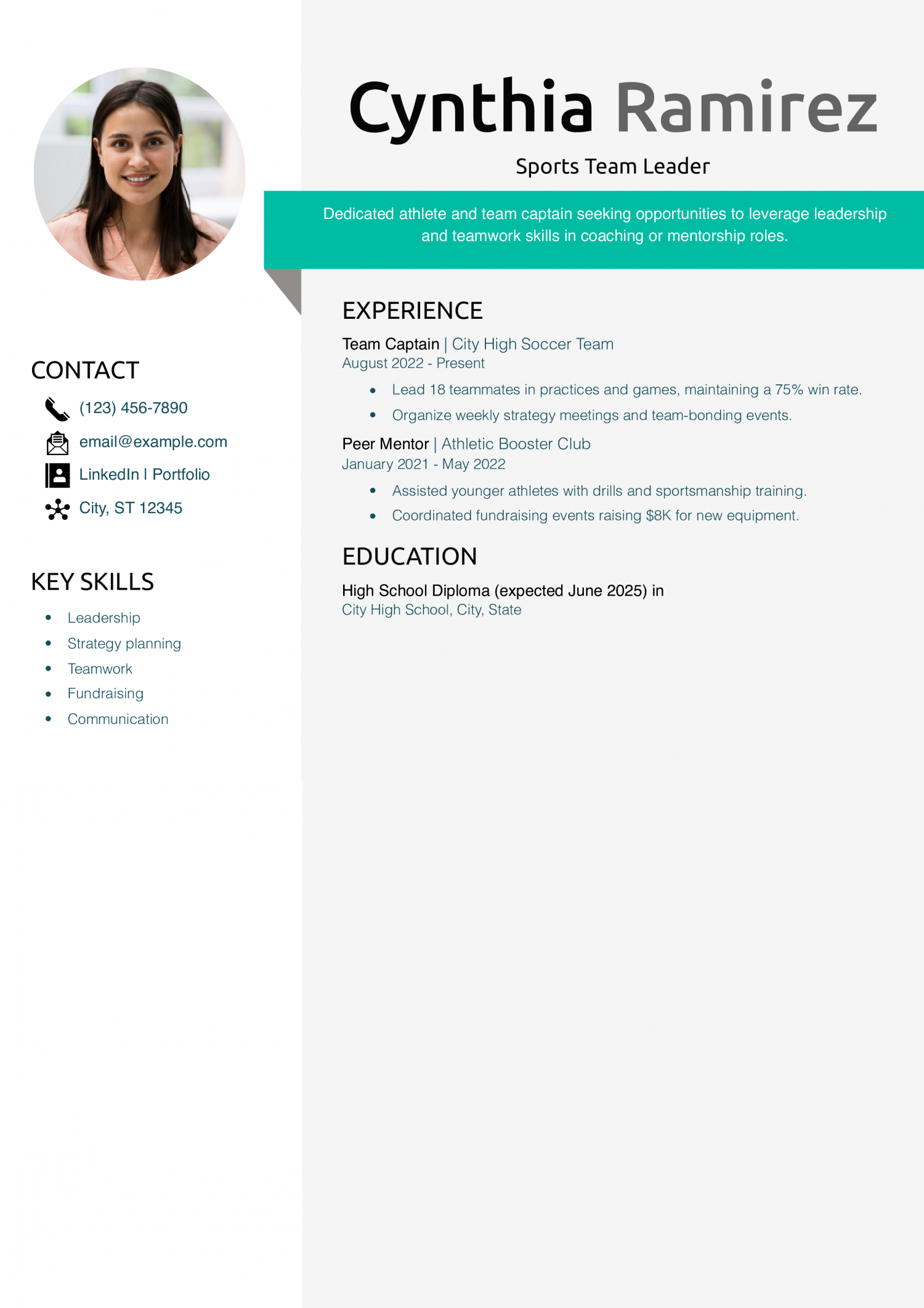 Sports Team Leader Resume Example