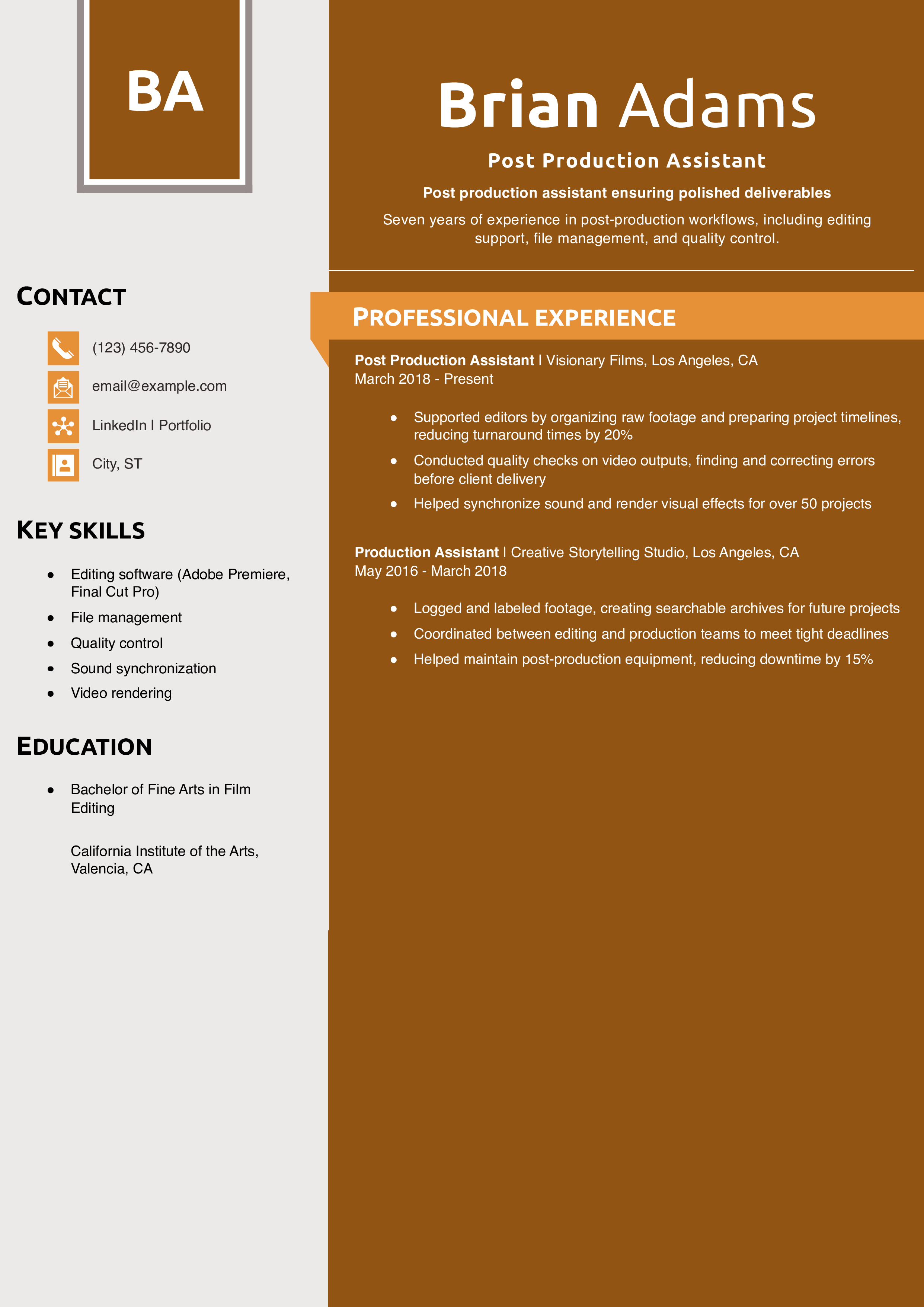 Post Production Assistant Resume