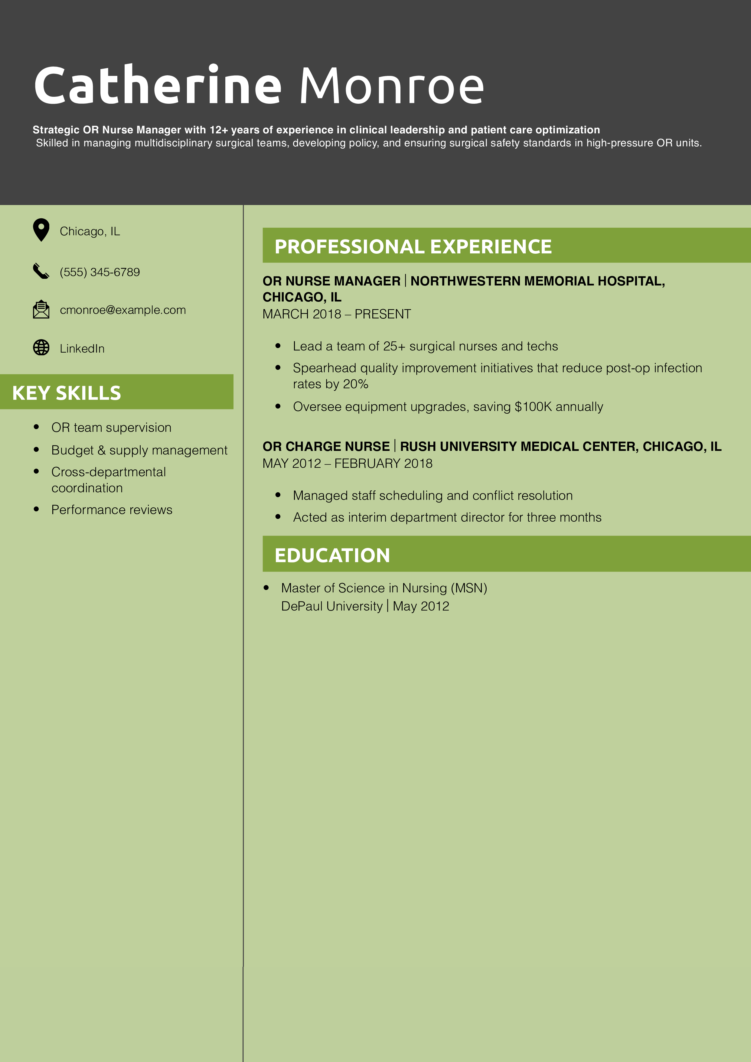 Operating Room Nurse Manager Resume