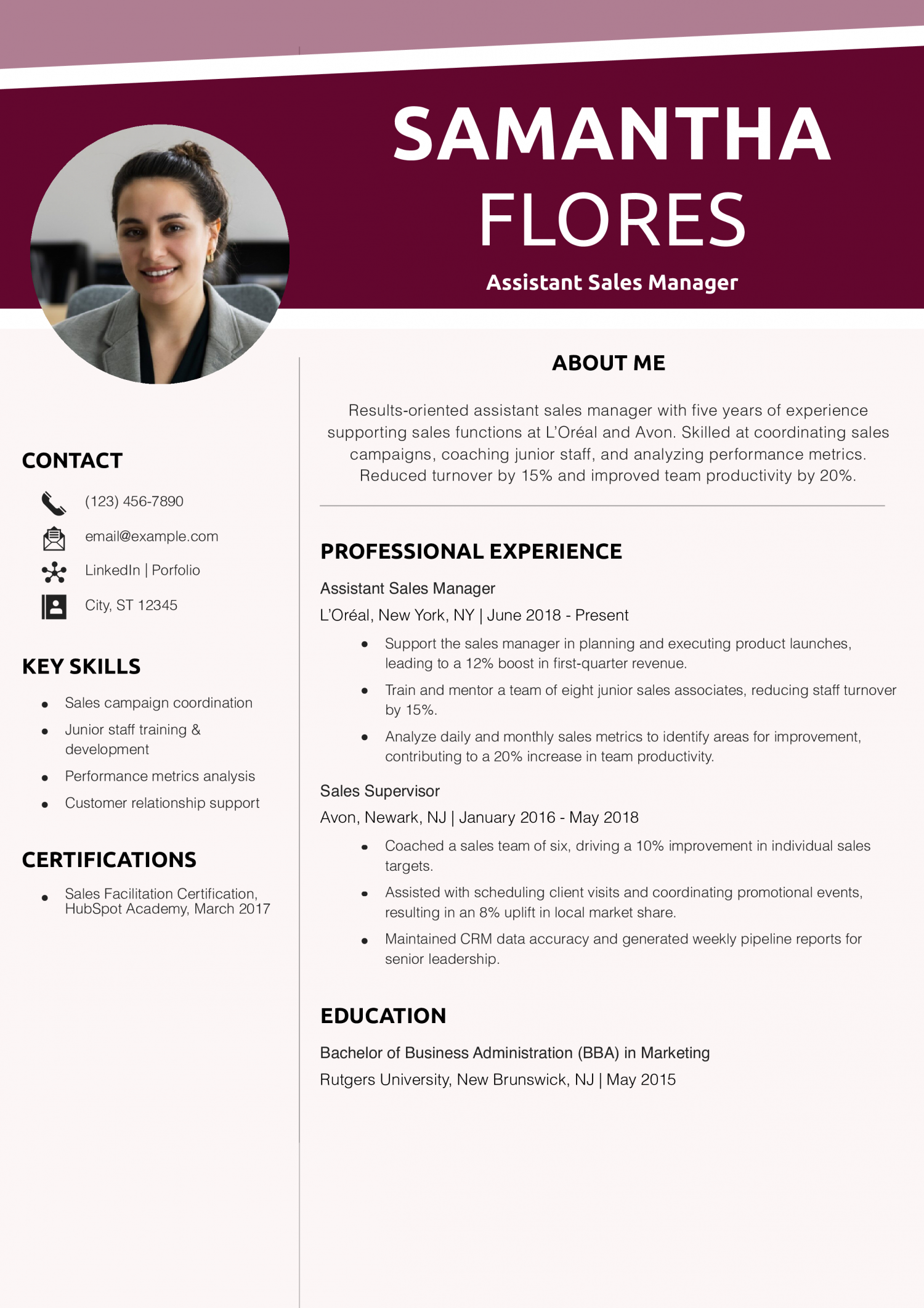 Assistant Sales Manager Resume Example