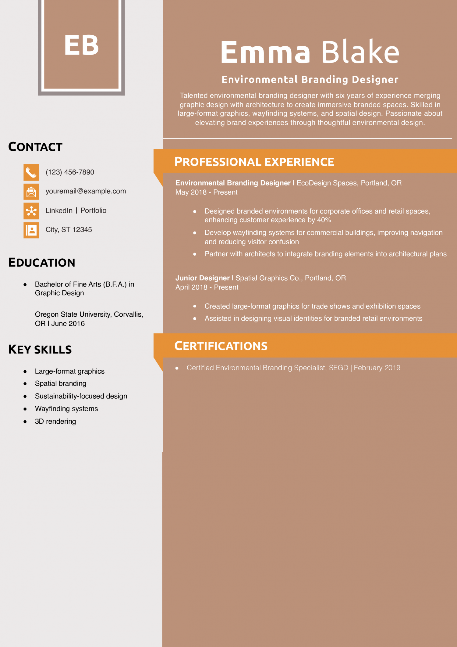 Environmental Branding Designer Resume Example