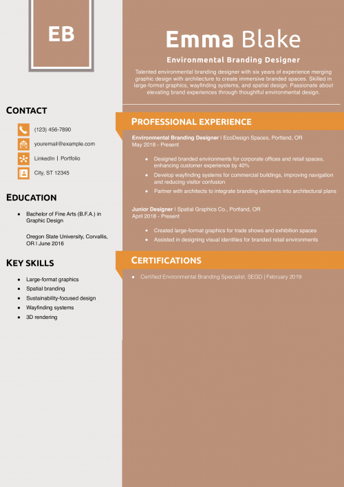 Environmental Branding Designer Resume Example