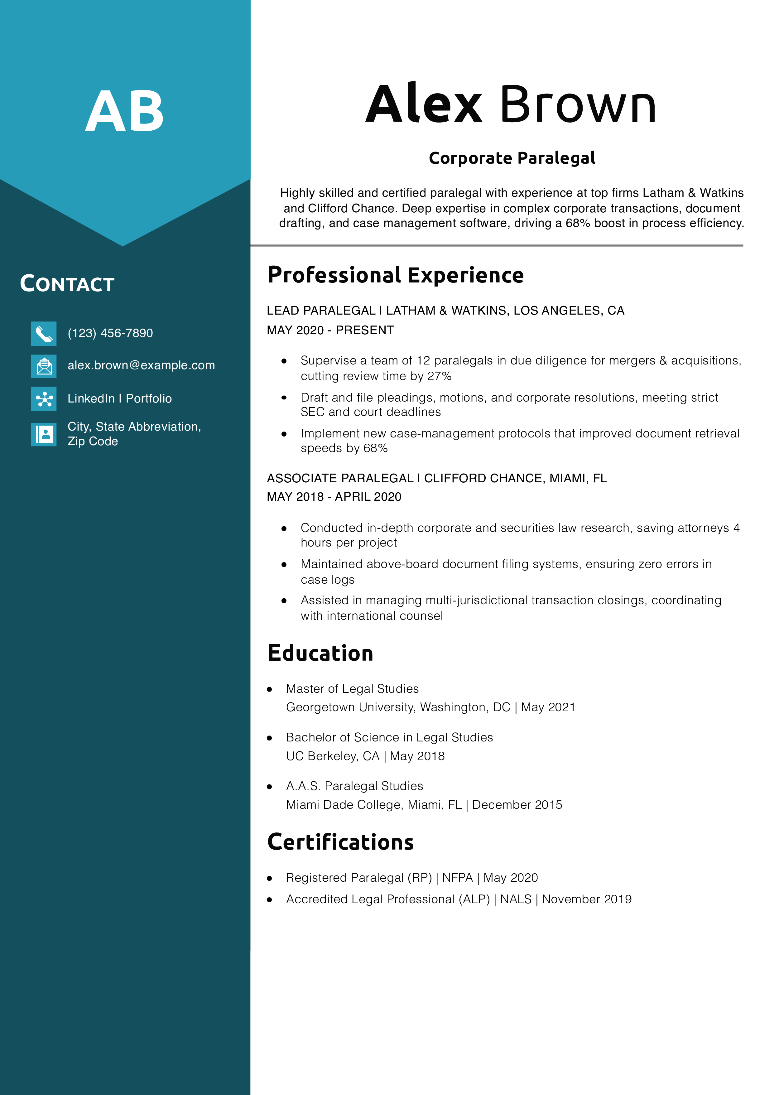Corporate Paralegal Resume Example