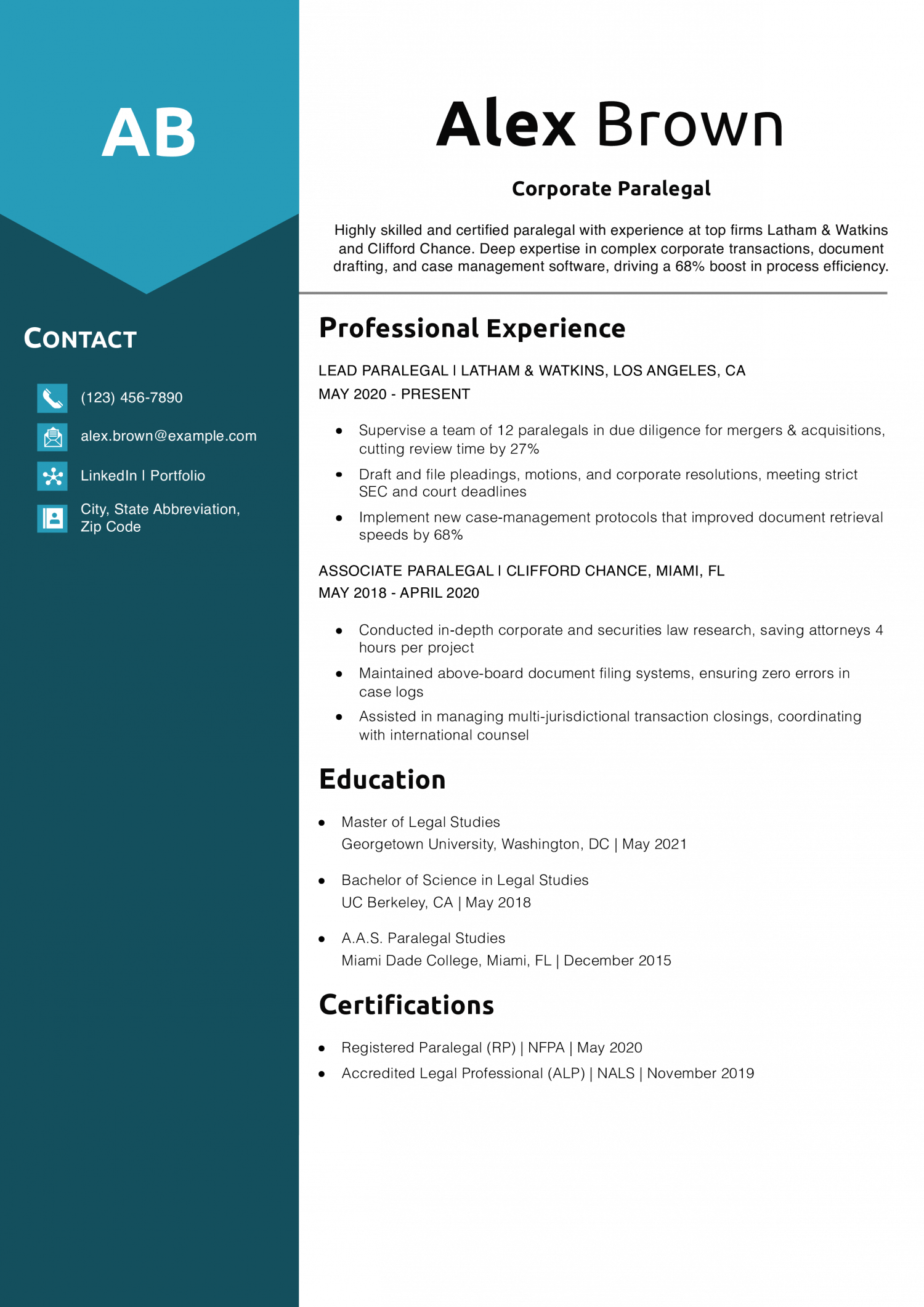 Corporate Paralegal Resume Example 