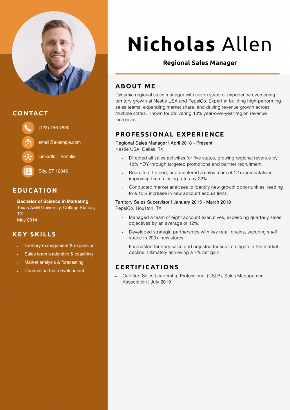 Regional Sales Manager Resume Example