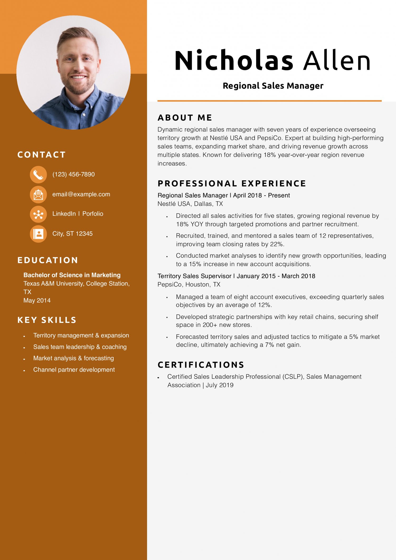 Regional Sales Manager Resume Example