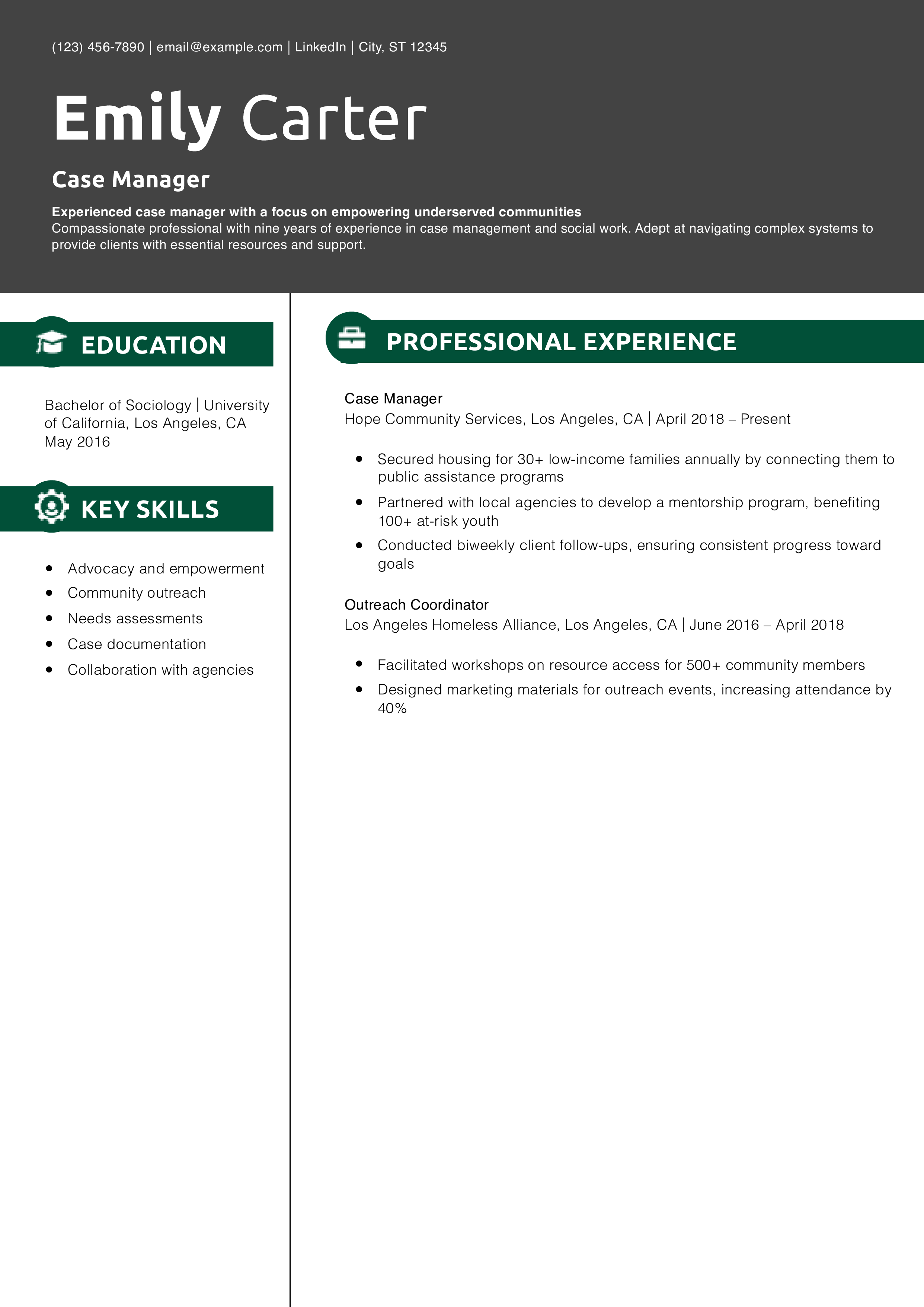 Case Manager Resume Example