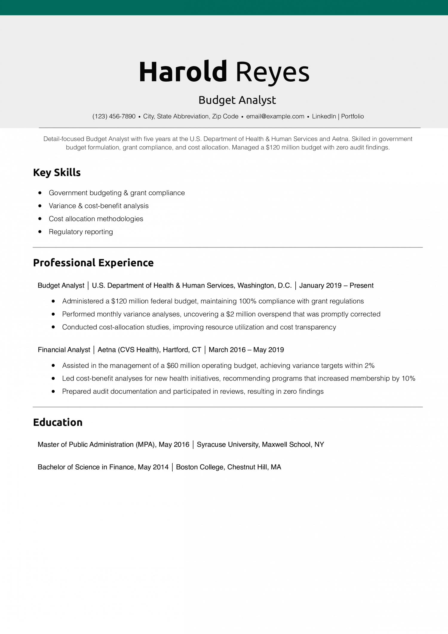 Budget Analyst Resume Example