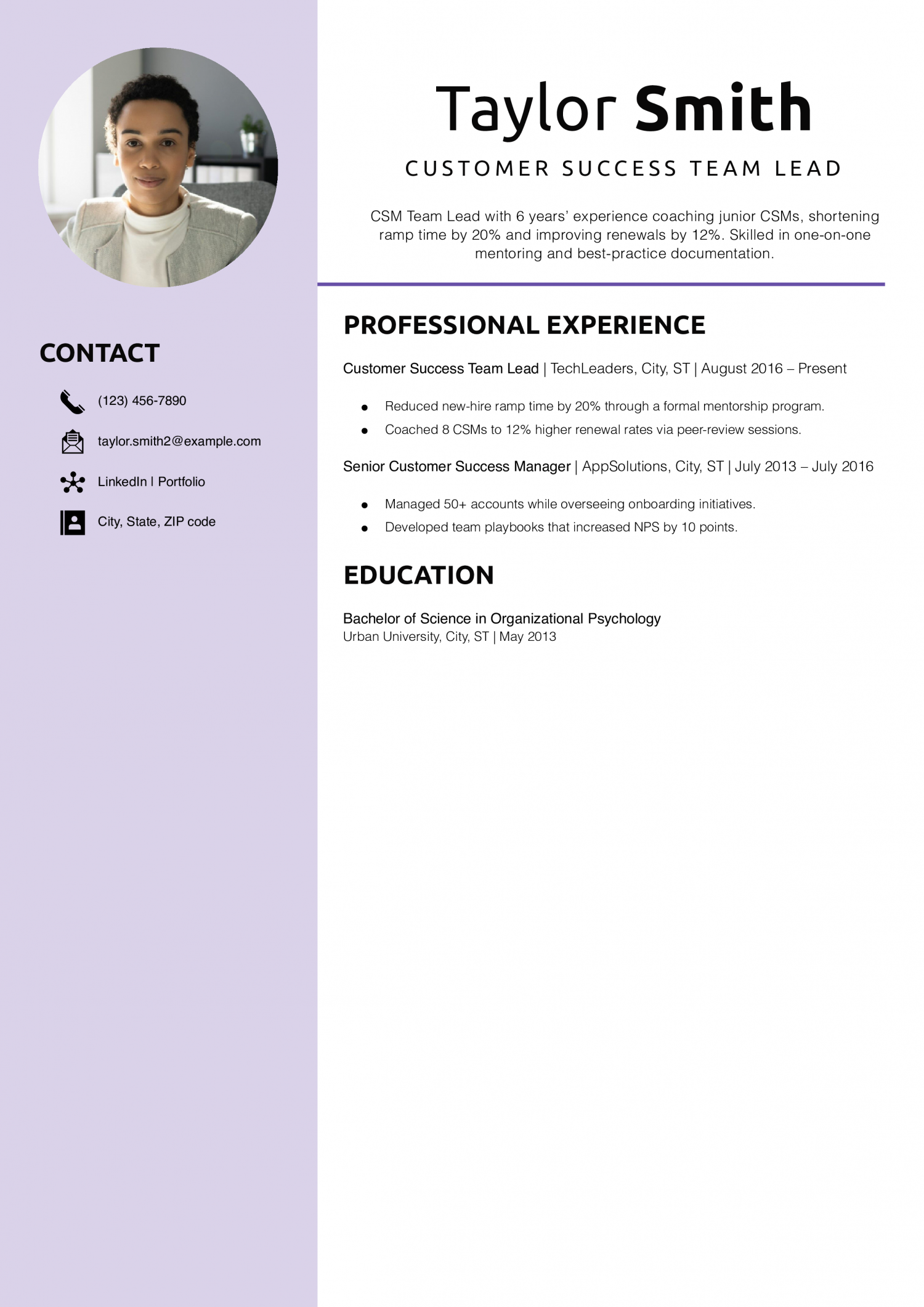 Customer Success Team Lead Resume Example