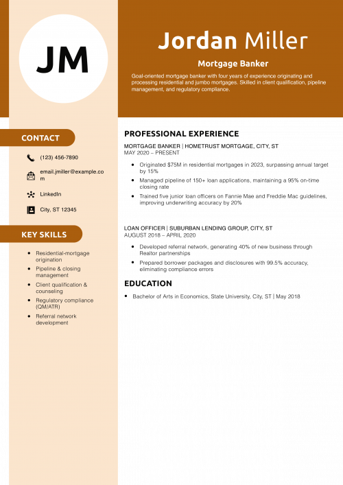 Mortgage Banker Resume Example