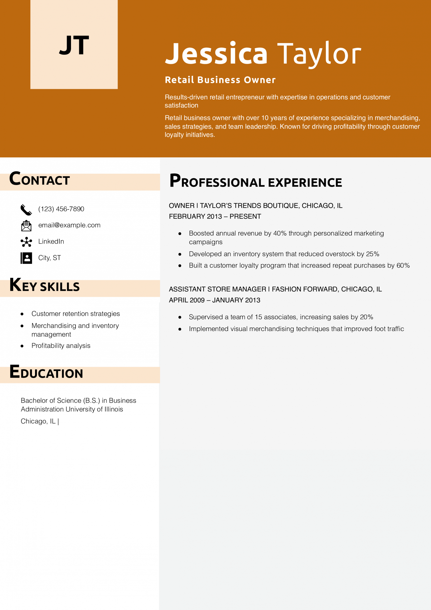 Retail Business Owner Resume