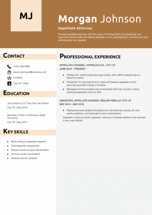 Appellate Attorney Resume Example