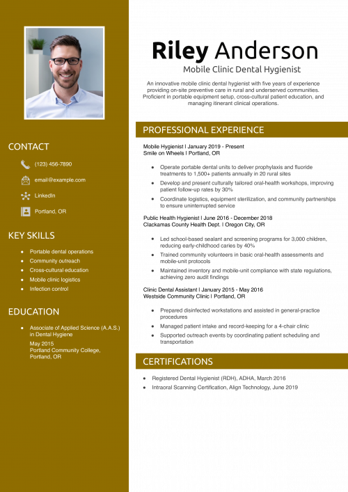 Mobile Clinic Dental Hygienist Resume Example