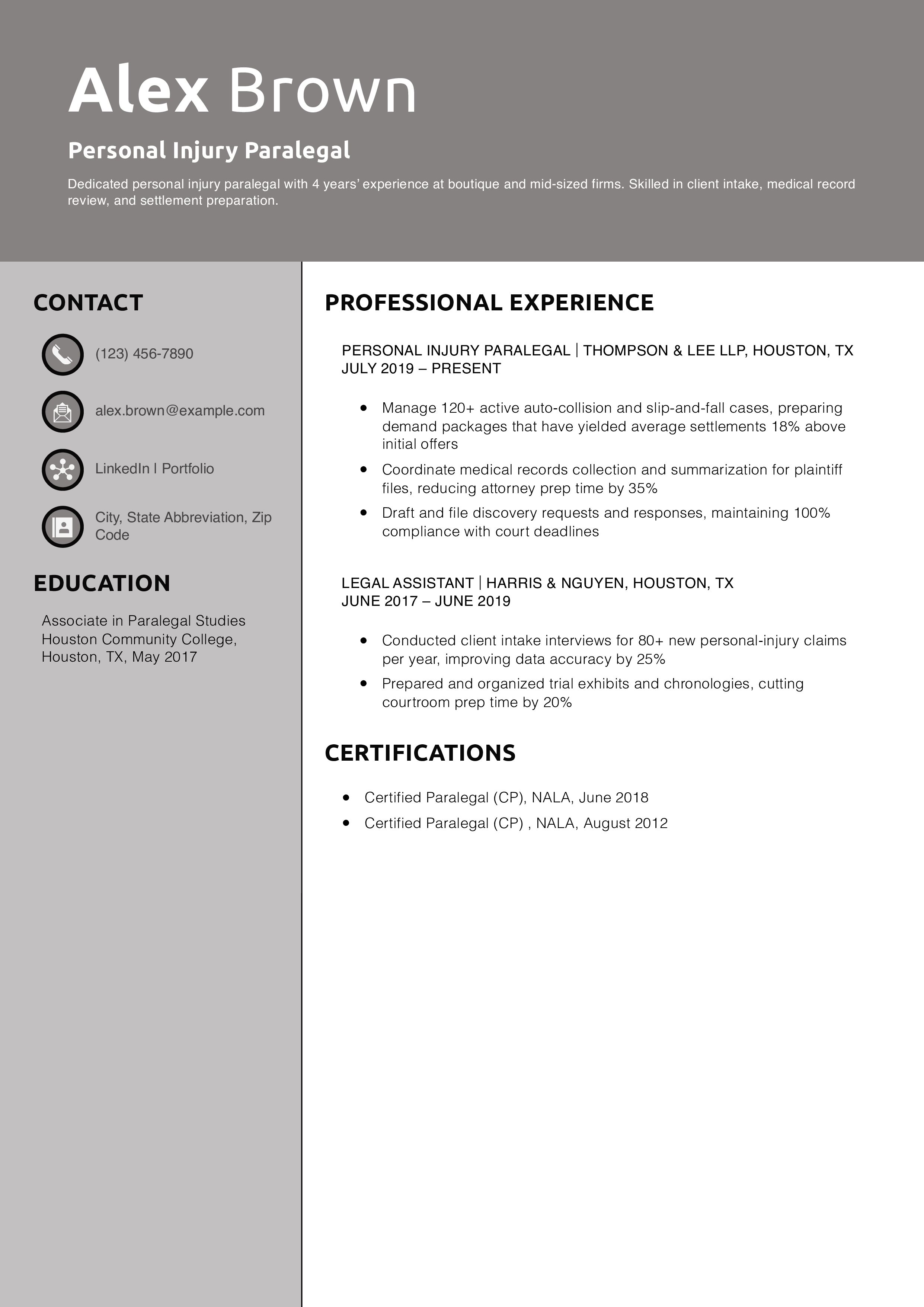 Personal Injury Paralegal Resume Example