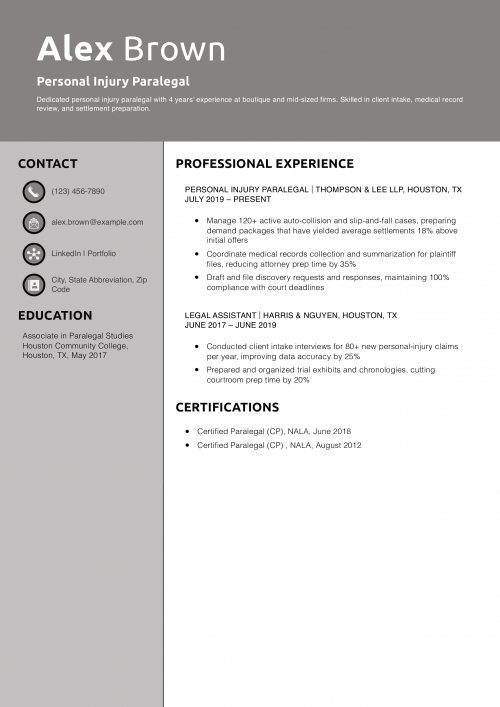 Personal Injury Paralegal Resume Example