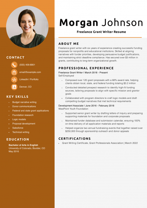 Freelance Grant Writer Resume  